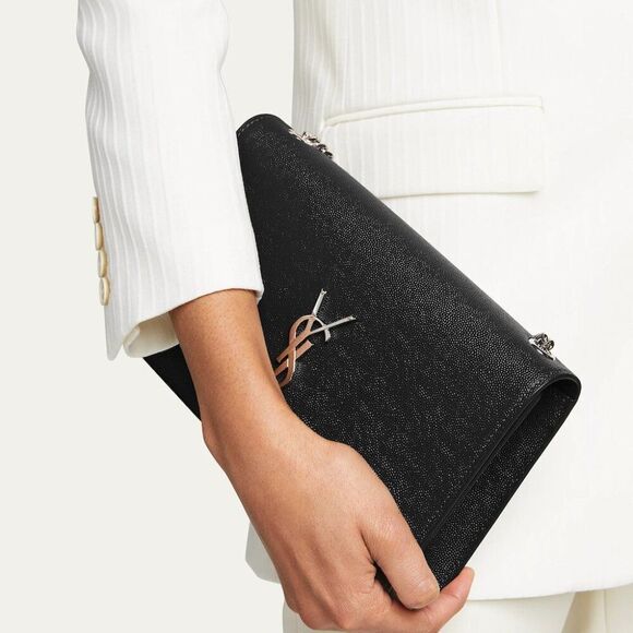 Saint Laurent YSL Medium Kate Grained Crossbody Leather Bag Black Silver chain - Picture 8 of 9